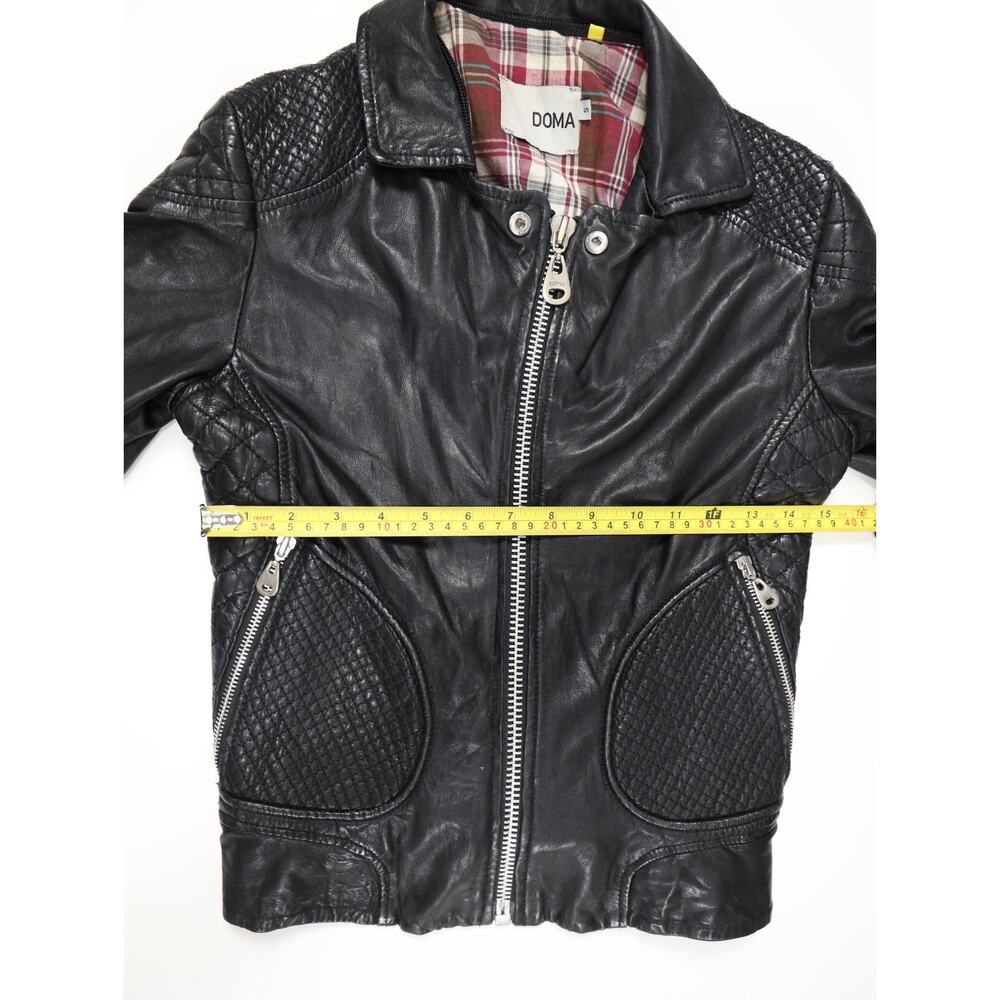 Moto Luxe Biker DOMA 100% Leather Quilted Woven Black Jacket Edgy Chic S - Picture 11 of 16